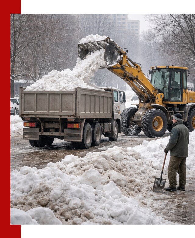 Вывоз снега грузовой техникой в Пятигорске оперативно и чисто